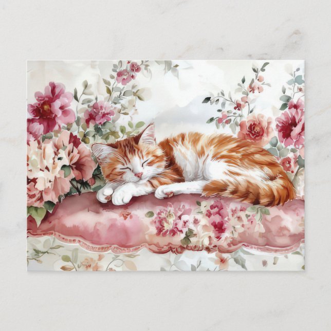 Cartão Postal de Aquarela de Gato  (Frente)