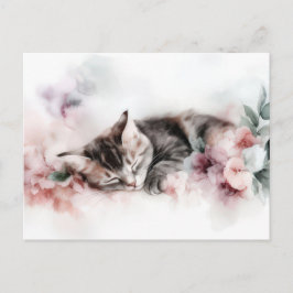 Cartão Postal de Aquarela de Gato