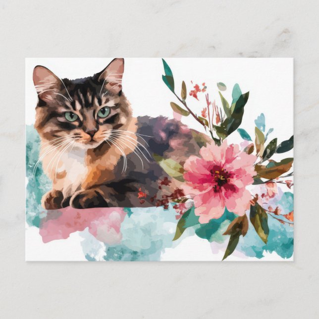Cartão Postal de Aquarela de Gato  (Frente)