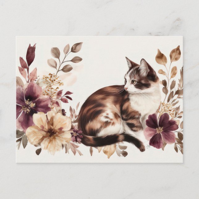 Cartão Postal de Aquarela de Gato  (Frente)