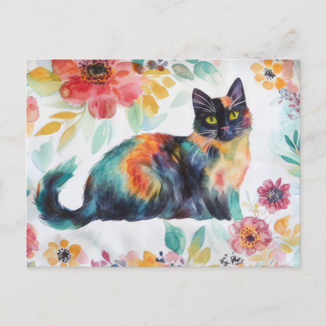 Cartão Postal de Aquarela de Gato  (Frente)