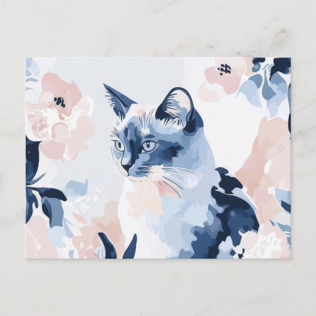 Cartão Postal de Aquarela de Gato  (Frente)