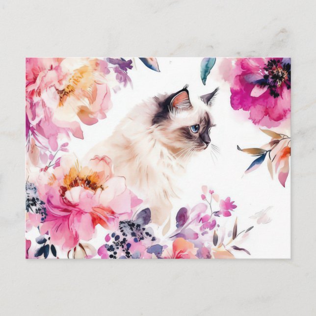 Cartão Postal de Aquarela de Gato  (Frente)