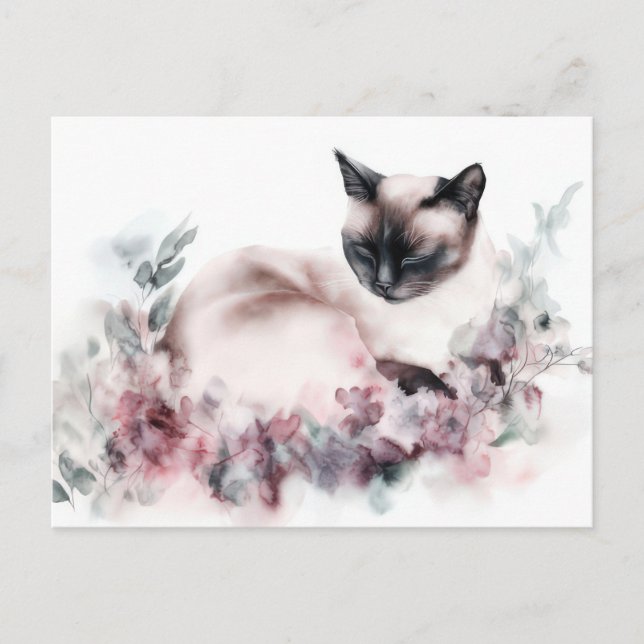 Cartão Postal de Aquarela de Gato  (Frente)