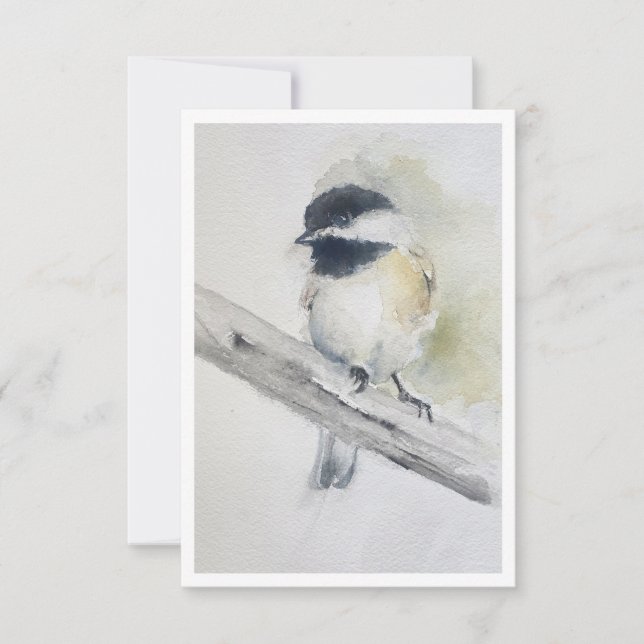 Cartão Postal de Aquarela do Chapim-de-cabeça-pret (Frente)