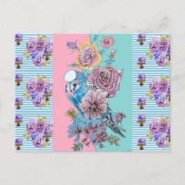 Cartão postal de arte com listra azul pastel Budgi