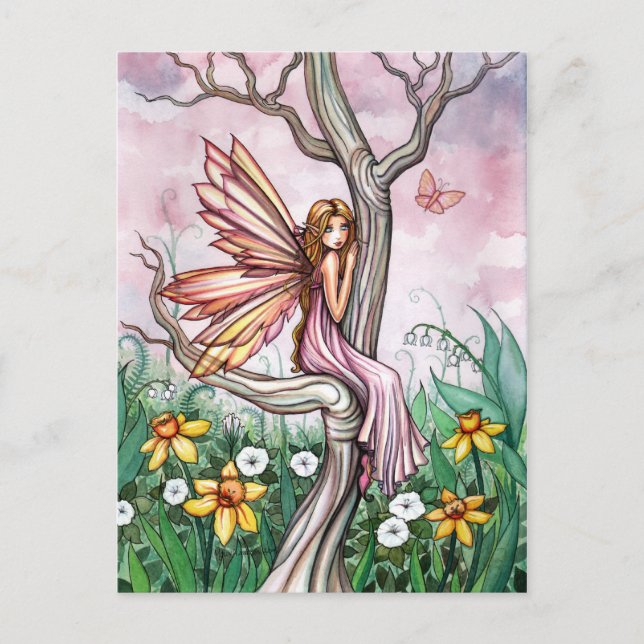Cartão Postal de Arte da Fada das Flores da Primav (Frente)
