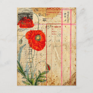Cartão postal de arte de colagem de flores papoula