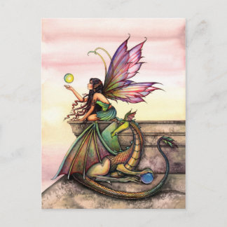 Cartão Postal de Arte de Dragão e Fada por Molly H