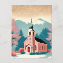 Cartão postal de arte de igreja rosa em estilo ret