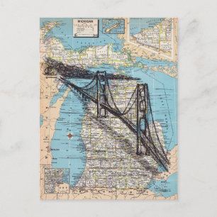 Cartão postal de arte de mapa de Michigan (verso a