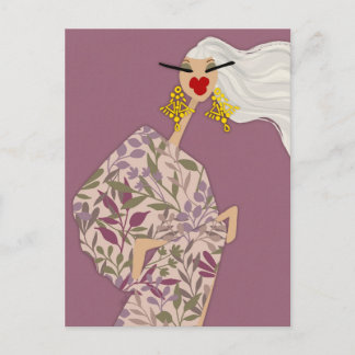Cartão postal de arte de moda glamorosa cor-de-ros
