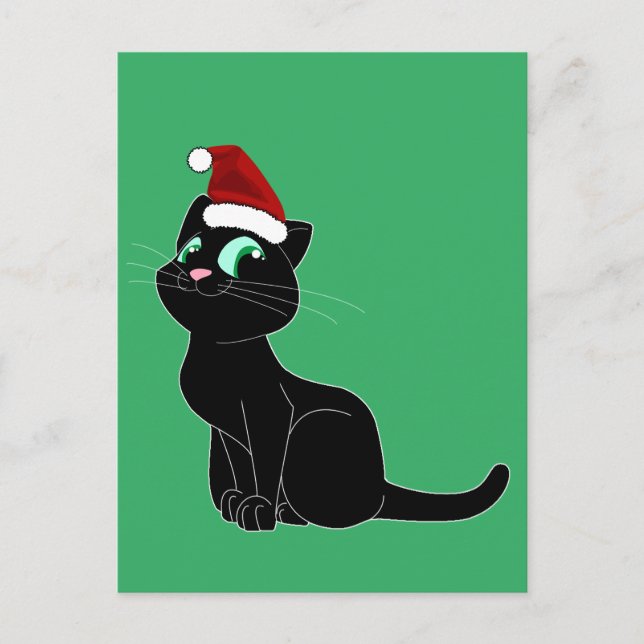 CARTÃO POSTAL DE ARTE DE NATAL DE GATO PRETO (Frente)