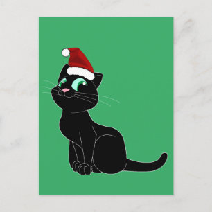 CARTÃO POSTAL DE ARTE DE NATAL DE GATO PRETO FOFO