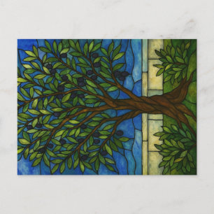 Cartão Postal de Arte de Oliveira em Vidro Colorid