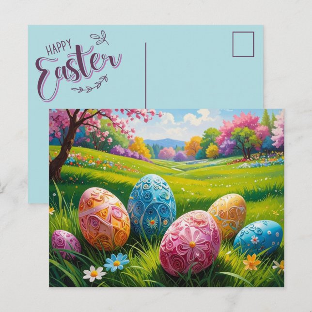 Cartão Postal de Arte de Ovo de Páscoa (Frente/Verso)