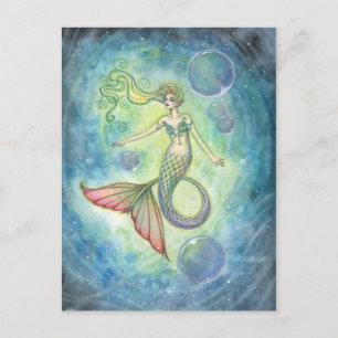 Cartão Postal de Arte de Sereia em Aquarela por Mo