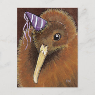 Cartão postal de arte de um Kiwi com chapéu de fes