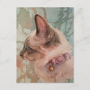 Cartão postal de arte em aquarela de gatinho siamê