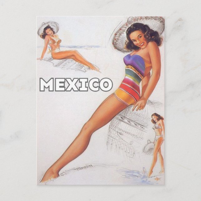 Cartão postal de arte pin up vintage México (Frente)