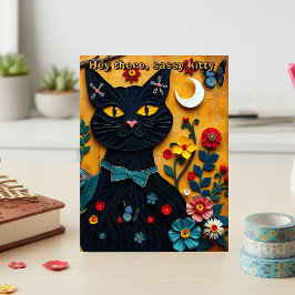 Cartão postal de arte popular de gato preto