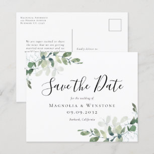 Cartão postal de aviso de casamento com eucalipto 