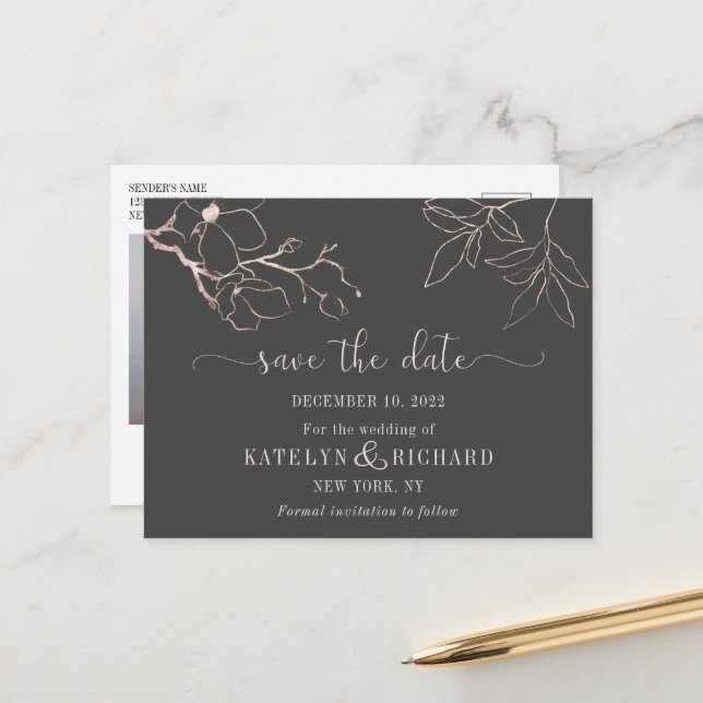 Cartão postal de aviso de data de casamento com si (Frente/Verso In Situ)