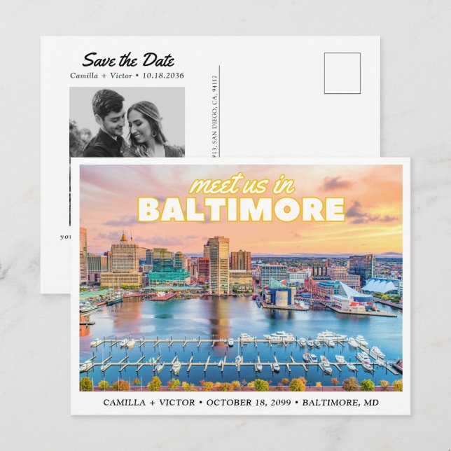 Cartão Postal de Baltimore Salve a Data Retro Céu  (Frente/Verso)