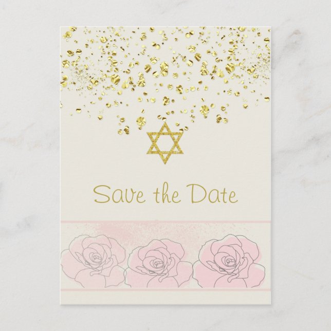 Cartão postal de Bat Mitzvah com confete dourado p (Frente)