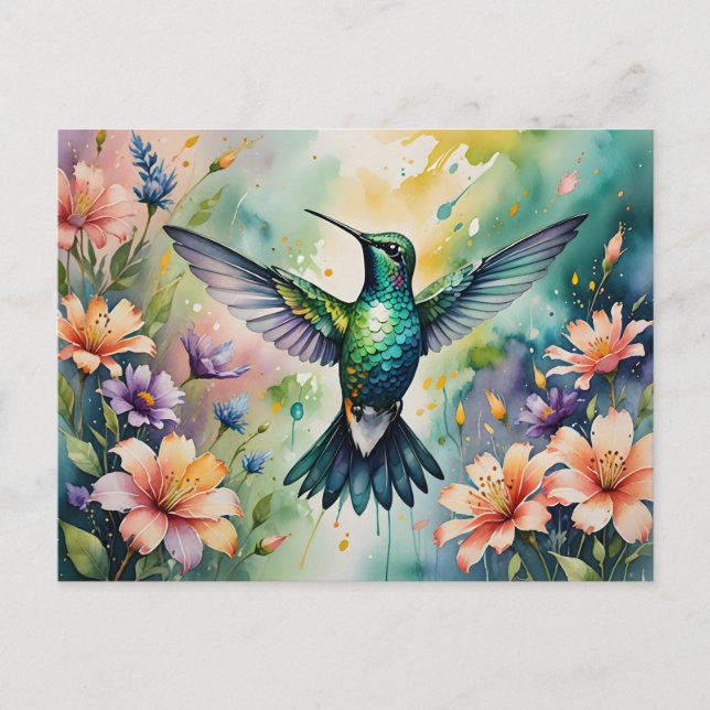 cartão postal de beija-flor colorido (Frente)