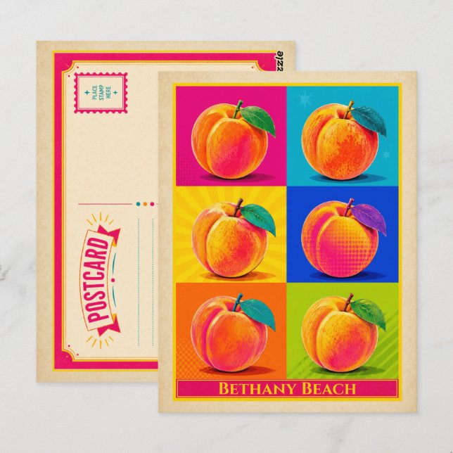 Cartão Postal de Bethany Beach Delaware Peach Vint (Frente/Verso)