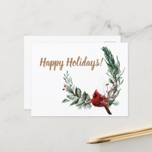 Cartão postal de Boas Festas cardinal vermelho