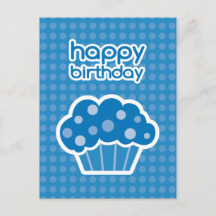 cartão postal de bolo de aniversário azul