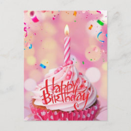 Cartão postal de bolo de aniversário rosa