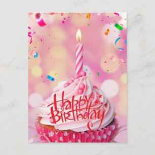 Cartão postal de bolo de aniversário rosa