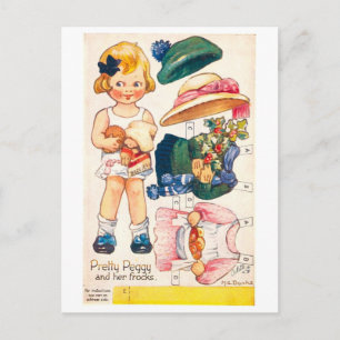 Cartão Postal de Boneca de Papel Antiga--Bonita Pe