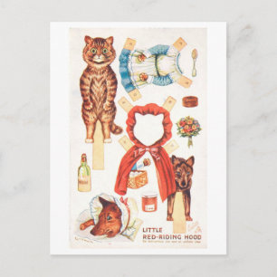 Cartão Postal de Boneca de Papel Antiga--Gato Chap