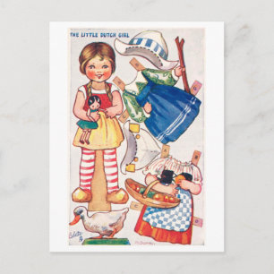 Cartão postal de boneca de papel antiga - Menina h