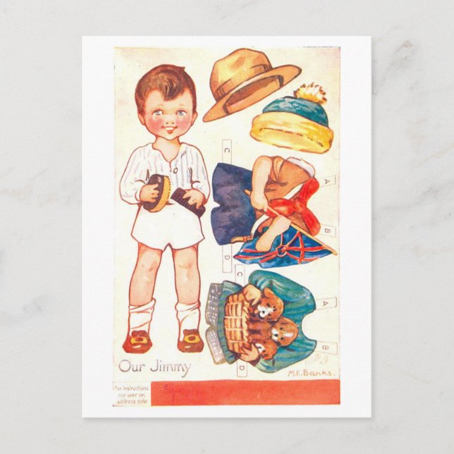 Cartão Postal de Boneca de Papel Antiga - Nosso Ji (Frente)