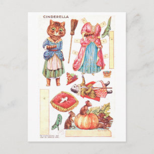 Cartão postal de boneca de papel retrô--Cinderela 