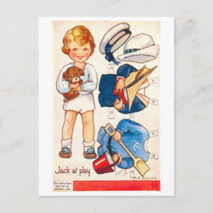 Cartão postal de boneca de papel retrô--Jack em aç