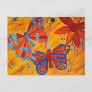 cartão postal de borboletas e flores