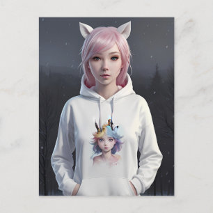 Cartão postal de Cabelo Cor-de-Rosa e Orelhas