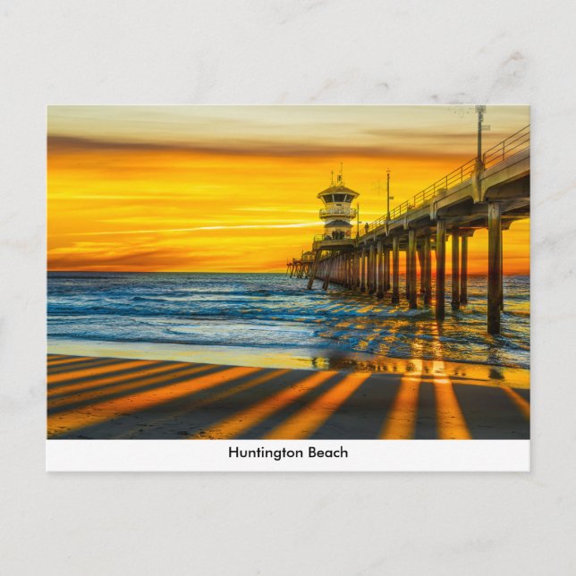 Cartão postal de cais de praia Huntington (Frente)