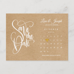 Cartão Postal de Calendário Rústico Coração Dourad