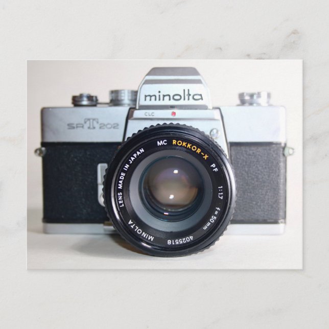 Cartão postal de câmera Minolta antiga de 35 mm (Frente)