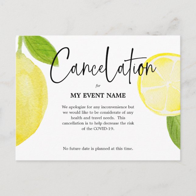 Cartão postal de cancelamento COVID-19 (Frente)