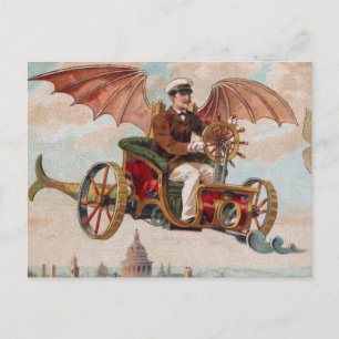 Cartão Postal de Carro Steampunk Voador