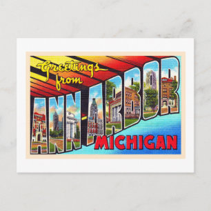 Cartão postal de carta grande vintage de Ann Arbor