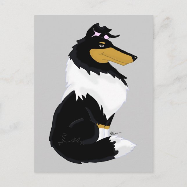 Cartão postal de Cartoon Collie em três cores (Frente)